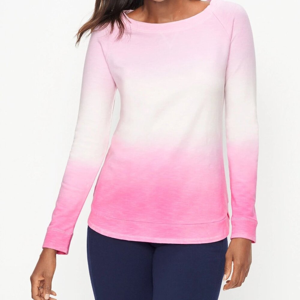 T by Talbots Sweatshirt Pink Ombre Gradient Tie Dye Long Sleeve Stretch Size XS